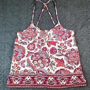 Hollister Women's XS Floral Paisley Boho Cami Tank Top Adjustable Straps Pink